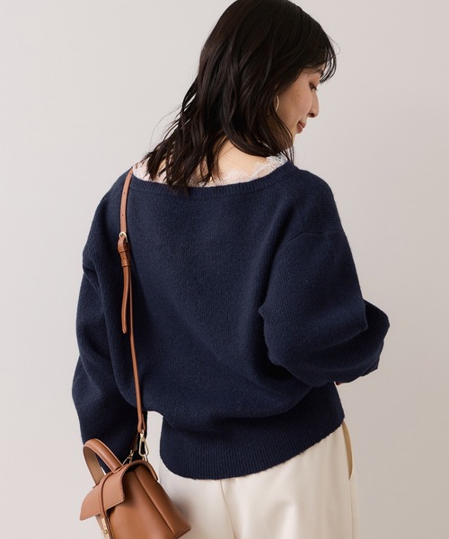 VIS（ビス）の「Vネックレースニットプルオーバー（ニット/セーター・レディース・キナリ/ネイビー/グレー・FREE）」の6枚目の写真