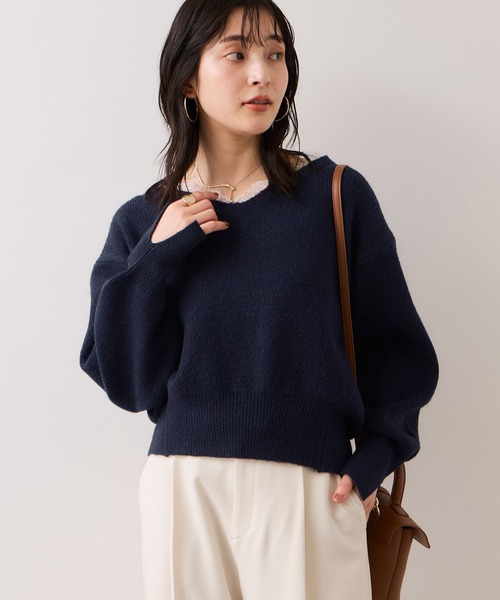 VIS（ビス）の「Vネックレースニットプルオーバー（ニット/セーター・レディース・キナリ/ネイビー/グレー・FREE）」の7枚目の写真