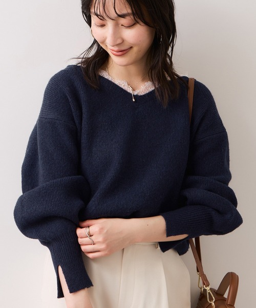 VIS（ビス）の「Vネックレースニットプルオーバー（ニット/セーター・レディース・キナリ/ネイビー/グレー・FREE）」の9枚目の写真