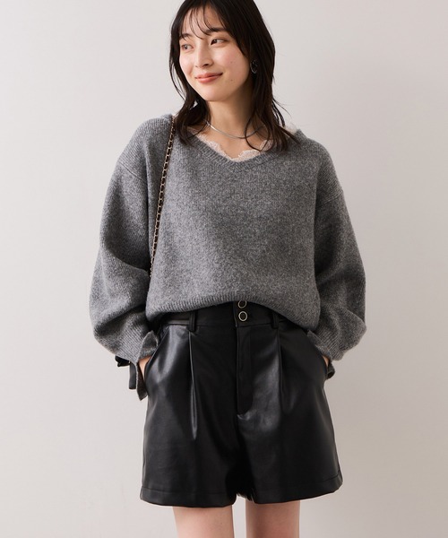 VIS（ビス）の「Vネックレースニットプルオーバー（ニット/セーター・レディース・キナリ/ネイビー/グレー・FREE）」の15枚目の写真