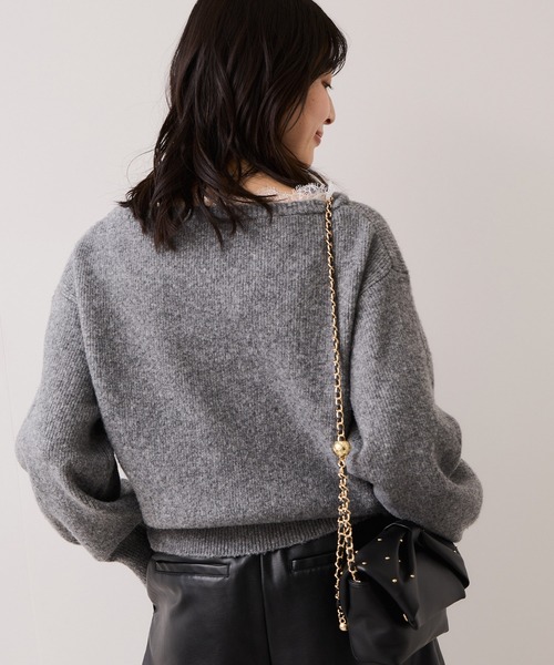 VIS（ビス）の「Vネックレースニットプルオーバー（ニット/セーター・レディース・キナリ/ネイビー/グレー・FREE）」の16枚目の写真