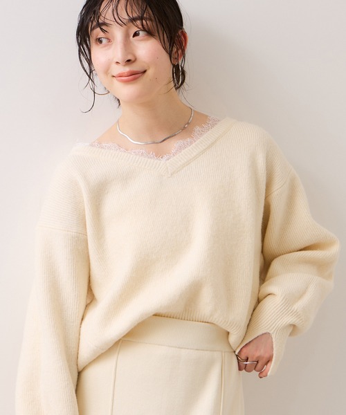 VIS（ビス）の「Vネックレースニットプルオーバー（ニット/セーター・レディース・キナリ/ネイビー/グレー・FREE）」の22枚目の写真