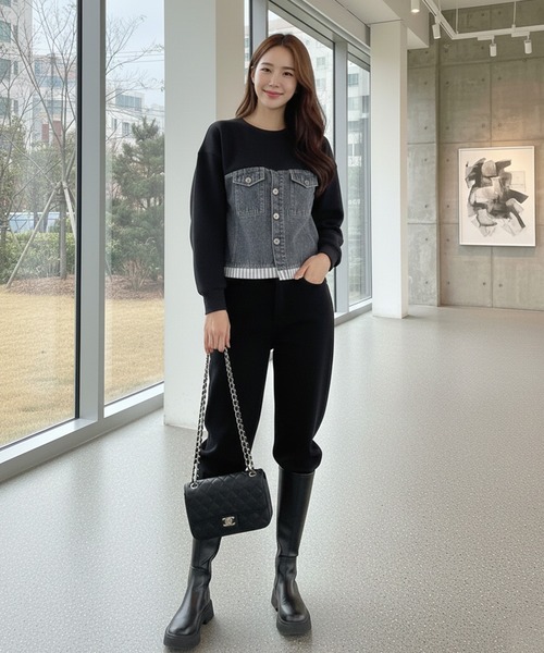 Pt18kg(プラチナイチハチキログラム)の「異素材ドッキングトップス(Tシャツ/カットソー・レディース・ネイビー/ブラック/グレー・FREE)」の8枚目の写真