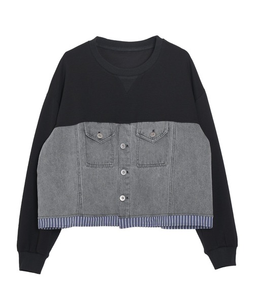 Pt18kg(プラチナイチハチキログラム)の「異素材ドッキングトップス(Tシャツ/カットソー・レディース・ネイビー/ブラック/グレー・FREE)」の9枚目の写真