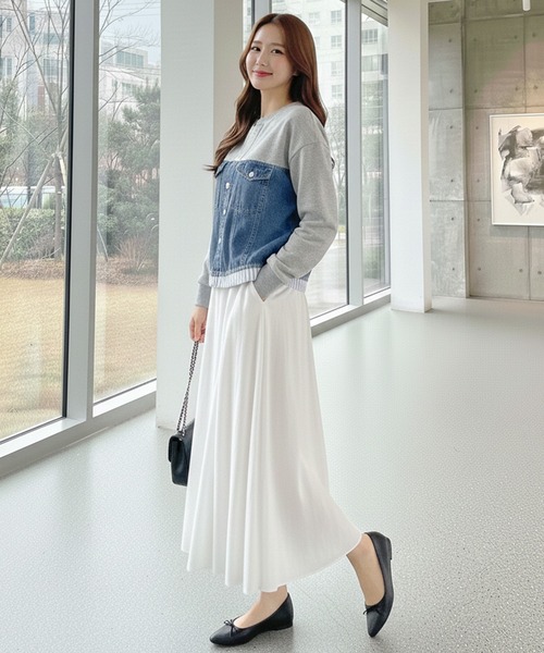 Pt18kg(プラチナイチハチキログラム)の「異素材ドッキングトップス(Tシャツ/カットソー・レディース・ネイビー/ブラック/グレー・FREE)」の11枚目の写真
