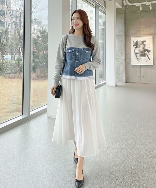 Pt18kg(プラチナイチハチキログラム)の「異素材ドッキングトップス(Tシャツ/カットソー・レディース・ネイビー/ブラック/グレー・FREE)」の13枚目の写真