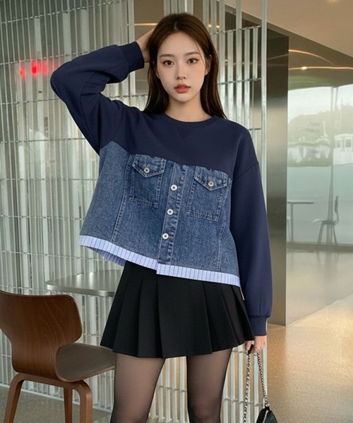 Pt18kg(プラチナイチハチキログラム)の「異素材ドッキングトップス(Tシャツ/カットソー・レディース・ネイビー/ブラック/グレー・FREE)」の17枚目の写真