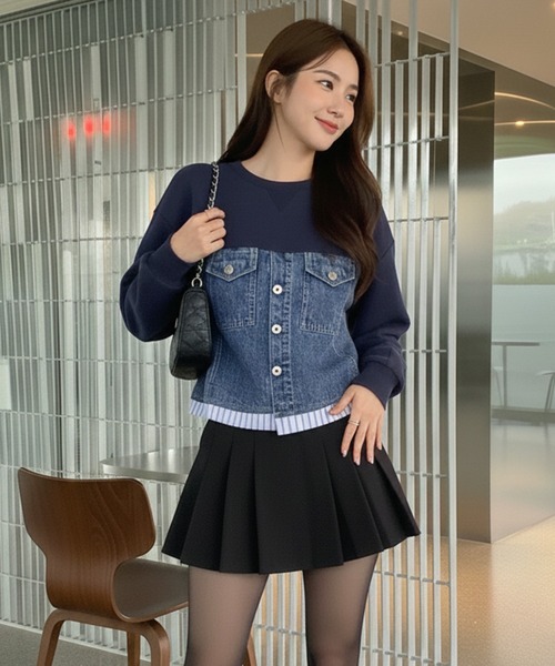 Pt18kg(プラチナイチハチキログラム)の「異素材ドッキングトップス(Tシャツ/カットソー・レディース・ネイビー/ブラック/グレー・FREE)」の19枚目の写真