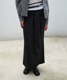 FRONT TIE LONG SKIRT BLACK