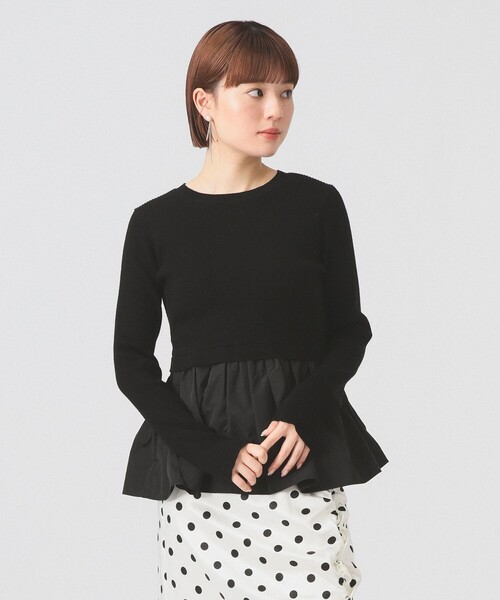 Ray BEAMS（レイビームス）の「リブ ギャザー キリカエ クルーネック トップス（ニット/セーター・レディース・ブラック/オフホワイト・ONE SIZE）」の10枚目の写真