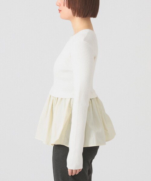 Ray BEAMS（レイビームス）の「リブ ギャザー キリカエ クルーネック トップス（ニット/セーター・レディース・ブラック/オフホワイト・ONE SIZE）」の12枚目の写真