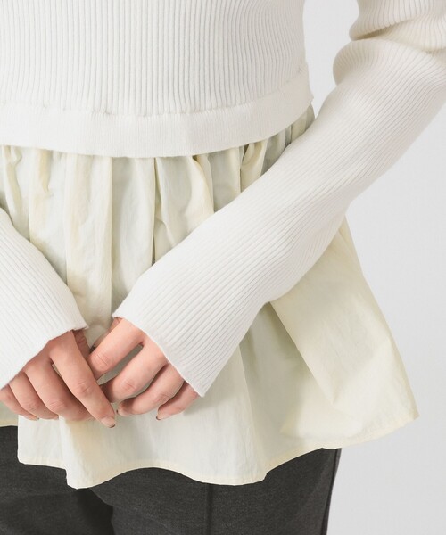 Ray BEAMS（レイビームス）の「リブ ギャザー キリカエ クルーネック トップス（ニット/セーター・レディース・ブラック/オフホワイト・ONE SIZE）」の15枚目の写真