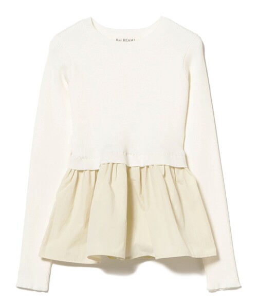 Ray BEAMS（レイビームス）の「リブ ギャザー キリカエ クルーネック トップス（ニット/セーター・レディース・ブラック/オフホワイト・ONE SIZE）」の16枚目の写真