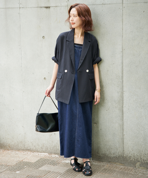 SLOBE IENA(スローブイエナ)の「LEDENIM ナローフレアデニムジャンパースカート(ワンピース・レディース・ブラック/ネイビー・36/38)」の21枚目の写真