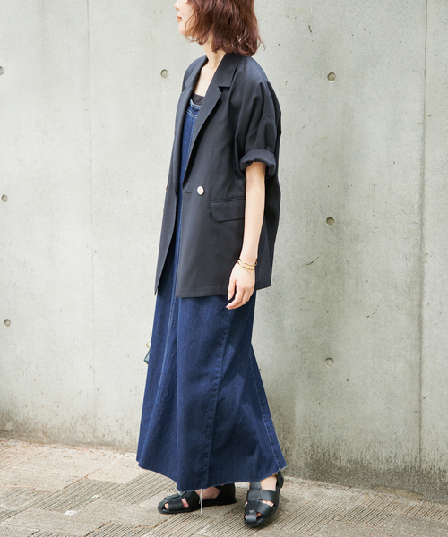 SLOBE IENA(スローブイエナ)の「LEDENIM ナローフレアデニムジャンパースカート(ワンピース・レディース・ブラック/ネイビー・36/38)」の5枚目の写真