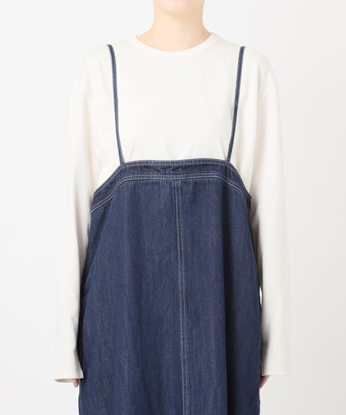 SLOBE IENA(スローブイエナ)の「LEDENIM ナローフレアデニムジャンパースカート(ワンピース・レディース・ブラック/ネイビー・36/38)」の4枚目の写真