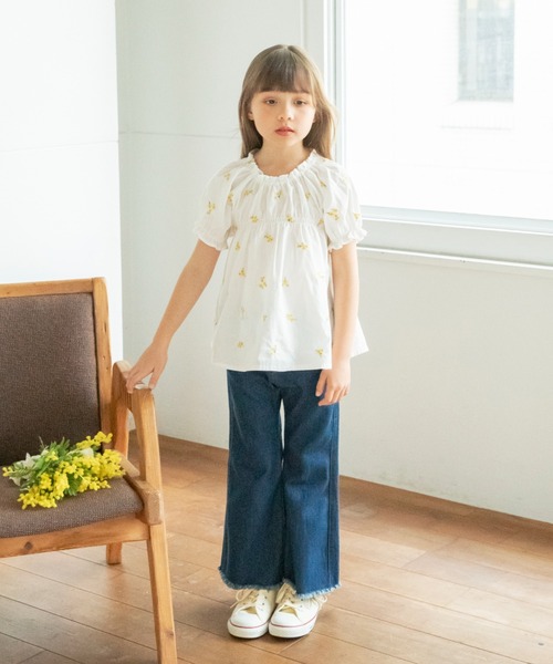 BRANSHES（ブランシェス）の「裾フリンジフレアデニムパンツ（デニムパンツ・キッズ・ネイビー/チャコールグレー/ブルー・150/130/110/100/90/140/120）」の7枚目の写真