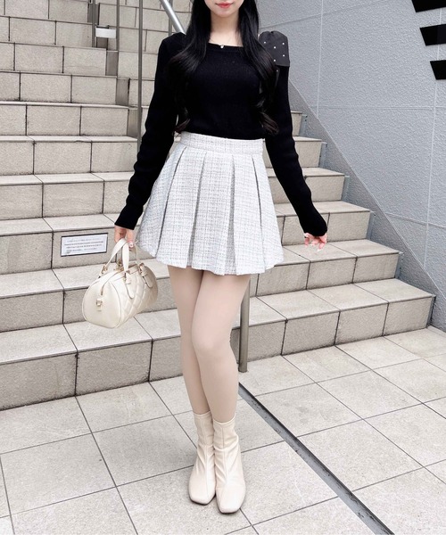 INGNI(イング)の「ワンショルビジュー付肩リボンニット(ニット/セーター・レディース・オフホワイト/ブラック/グレー・M)」の16枚目の写真