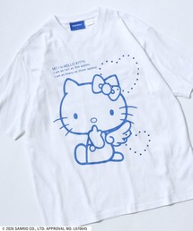 HELLO KITTY LOVE SEQUENZ TEE/ハローキティ エンジェルプリント ハートラインストーンTシャツ/ピチT・ビッグシルエット