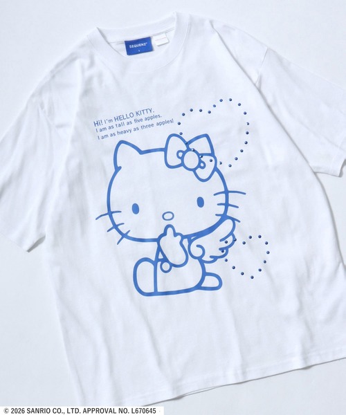 sanrio(サンリオ)の「HELLO KITTY LOVE SEQUENZ TEE/ハローキティ エンジェルプリント ハートラインストーンTシャツ/ピチT・ビッグシルエット(Tシャツ/カットソー・レディース・ブラック/ホワイト・S/M/L)」の1枚目の写真