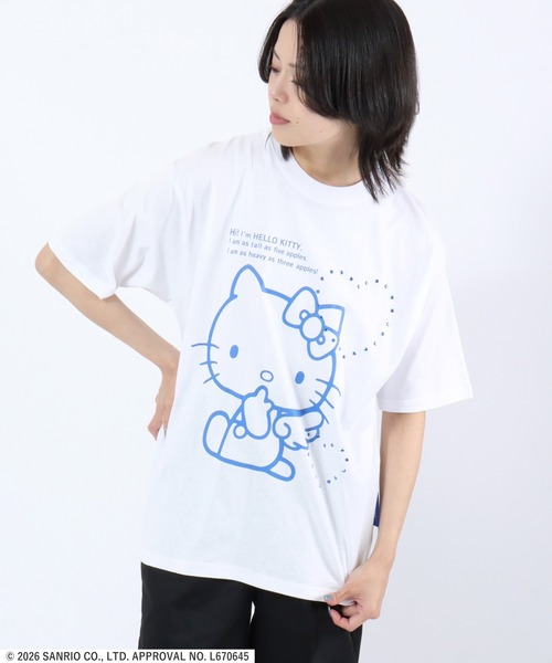 sanrio(サンリオ)の「HELLO KITTY LOVE SEQUENZ TEE/ハローキティ エンジェルプリント ハートラインストーンTシャツ/ピチT・ビッグシルエット(Tシャツ/カットソー・レディース・ブラック/ホワイト・S/M/L)」の10枚目の写真