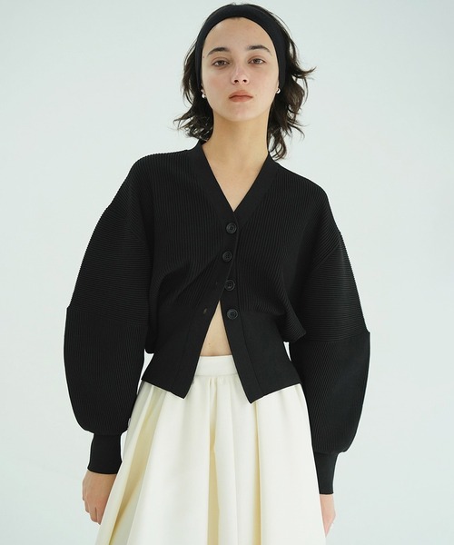 CLANE カーディガン サイズ1 ブラック・ホワイト系 CURVED SLEEVE KNIT CARDIGAN（カーディガン/ボレロ）｜CLANE（クラネ