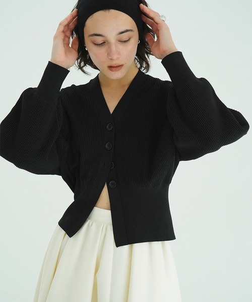 CLANE CURVED SLEEVE KNIT CARDIGAN ブラック クラネ CLANE CURVED SLEEVE KNIT CARDIGAN （BLACK） - ファッション