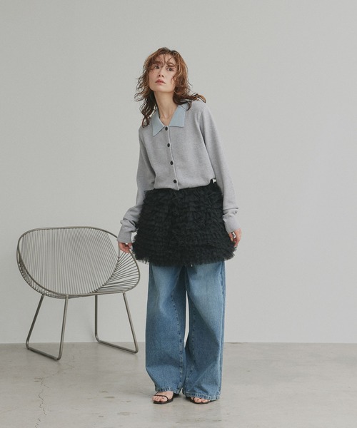 ad thie（アドティエ）の「バイカラー ポロ ニット カーディガン（ニット/セーター・レディース・ライトブルー/グレー/ブラウン・FREE）」の6枚目の写真