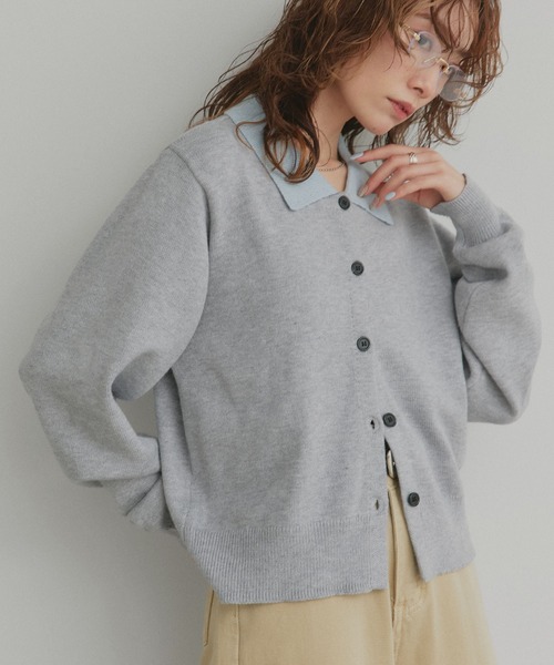 ad thie（アドティエ）の「バイカラー ポロ ニット カーディガン（ニット/セーター・レディース・ライトブルー/グレー/ブラウン・FREE）」の14枚目の写真