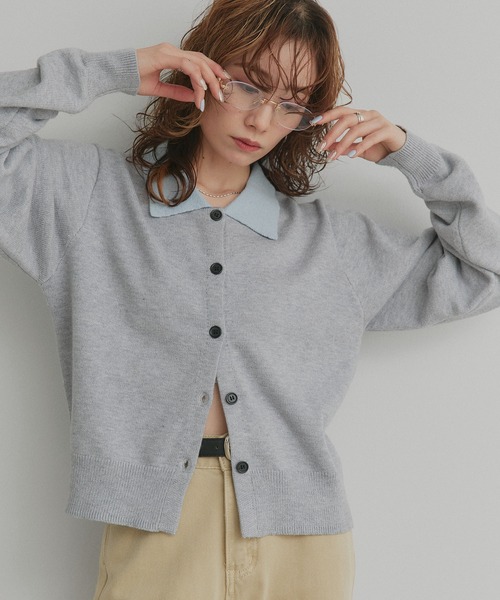 ad thie（アドティエ）の「バイカラー ポロ ニット カーディガン（ニット/セーター・レディース・ライトブルー/グレー/ブラウン・FREE）」の16枚目の写真