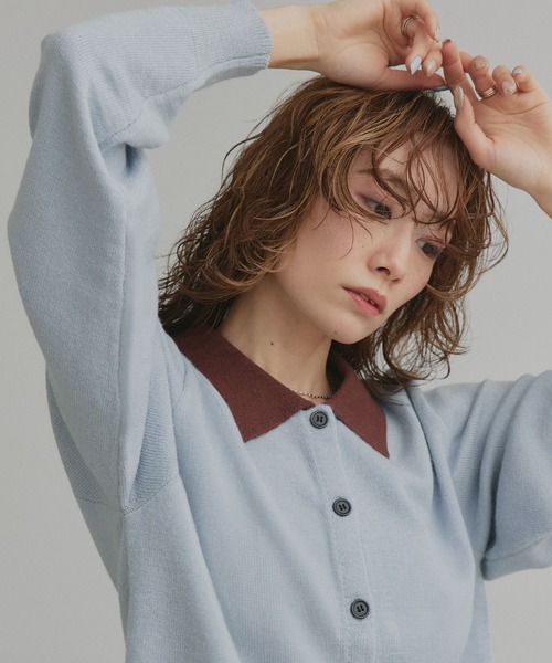 ad thie(アドティエ)の「バイカラー ポロ ニット カーディガン(ニット/セーター・レディース・ライトブルー/グレー/ブラウン・FREE)」の6枚目の写真