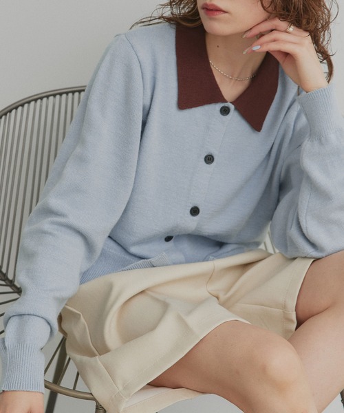 ad thie(アドティエ)の「バイカラー ポロ ニット カーディガン(ニット/セーター・レディース・ライトブルー/グレー/ブラウン・FREE)」の8枚目の写真
