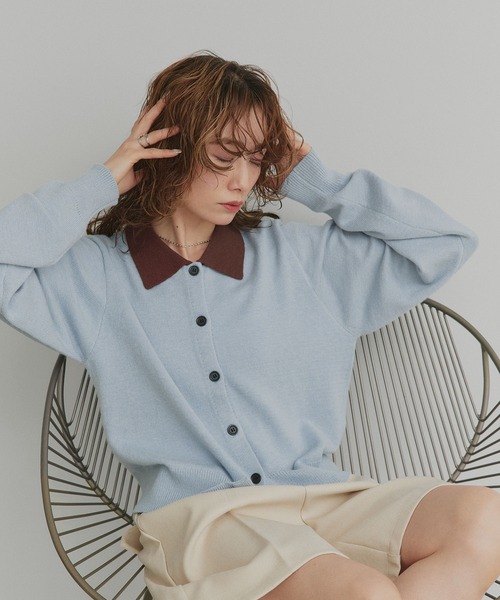 ad thie(アドティエ)の「バイカラー ポロ ニット カーディガン(ニット/セーター・レディース・ライトブルー/グレー/ブラウン・FREE)」の9枚目の写真