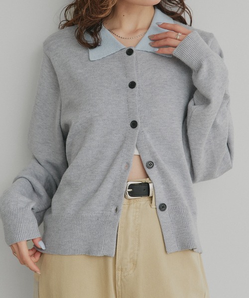 ad thie（アドティエ）の「バイカラー ポロ ニット カーディガン（ニット/セーター・レディース・ライトブルー/グレー/ブラウン・FREE）」の17枚目の写真