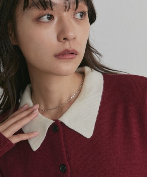 ad thie(アドティエ)の「バイカラー ポロ ニット カーディガン(ニット/セーター・レディース・ライトブルー/グレー/ブラウン・FREE)」の15枚目の写真