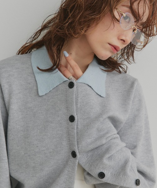 ad thie（アドティエ）の「バイカラー ポロ ニット カーディガン（ニット/セーター・レディース・ライトブルー/グレー/ブラウン・FREE）」の18枚目の写真