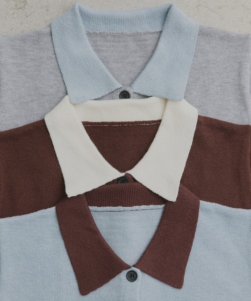 ad thie（アドティエ）の「バイカラー ポロ ニット カーディガン（ニット/セーター・レディース・ライトブルー/グレー/ブラウン・FREE）」の5枚目の写真