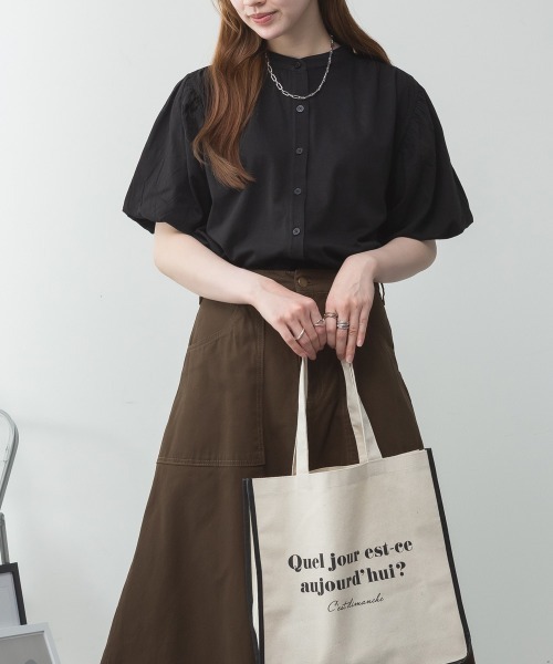 aity（アイティ）の「M-5L ブラウス風 パフスリーブ半袖Tシャツ 夏服（Tシャツ/カットソー・レディース・ミント/グレイッシュベージュ/ブラック/オフホワイト/チャコールグレー・4L～5L/LL～3L/M～Ｌ）」の3枚目の写真