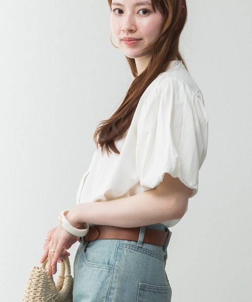 aity（アイティ）の「M-5L ブラウス風 パフスリーブ半袖Tシャツ 夏服（Tシャツ/カットソー・レディース・ミント/グレイッシュベージュ/ブラック/オフホワイト/チャコールグレー・4L～5L/LL～3L/M～Ｌ）」の6枚目の写真