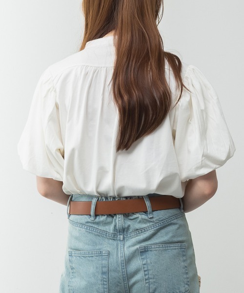 aity（アイティ）の「M-5L ブラウス風 パフスリーブ半袖Tシャツ 夏服（Tシャツ/カットソー・レディース・ミント/グレイッシュベージュ/ブラック/オフホワイト/チャコールグレー・4L～5L/LL～3L/M～Ｌ）」の7枚目の写真