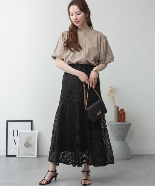 aity（アイティ）の「M-5L ブラウス風 パフスリーブ半袖Tシャツ 夏服（Tシャツ/カットソー・レディース・ミント/グレイッシュベージュ/ブラック/オフホワイト/チャコールグレー・4L～5L/LL～3L/M～Ｌ）」の13枚目の写真