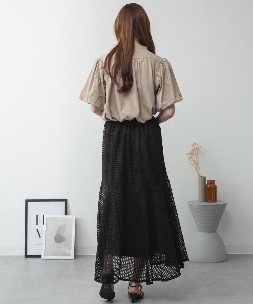 aity（アイティ）の「M-5L ブラウス風 パフスリーブ半袖Tシャツ 夏服（Tシャツ/カットソー・レディース・ミント/グレイッシュベージュ/ブラック/オフホワイト/チャコールグレー・4L～5L/LL～3L/M～Ｌ）」の14枚目の写真