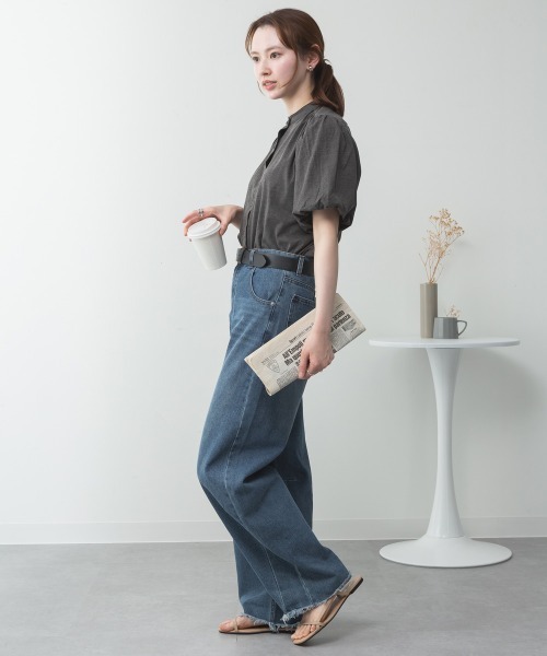 aity（アイティ）の「M-5L ブラウス風 パフスリーブ半袖Tシャツ 夏服（Tシャツ/カットソー・レディース・ミント/グレイッシュベージュ/ブラック/オフホワイト/チャコールグレー・4L～5L/LL～3L/M～Ｌ）」の19枚目の写真