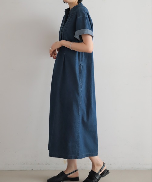 NOMBRE IMPAIR(ノンブルアンペール)の「ねじりピンタックデニム スキッパーワンピース(ワンピース・レディース・ネイビー・FREE)」の6枚目の写真