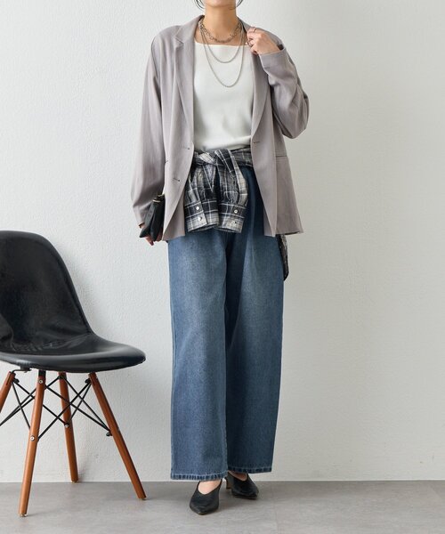 Jena espace merveilleux（ジェナ　エスパスメルヴェイユ）の「【WEB限定/軽やかに羽織れる】メッシュダブルボタンジャケット（テーラードジャケット・レディース・ネイビー/ベージュ/グレー・FREE）」の5枚目の写真