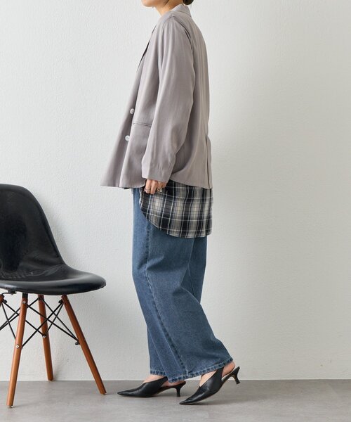 Jena espace merveilleux（ジェナ　エスパスメルヴェイユ）の「【WEB限定/軽やかに羽織れる】メッシュダブルボタンジャケット（テーラードジャケット・レディース・ネイビー/ベージュ/グレー・FREE）」の6枚目の写真