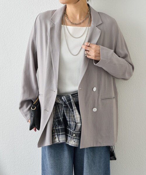 Jena espace merveilleux（ジェナ　エスパスメルヴェイユ）の「【WEB限定/軽やかに羽織れる】メッシュダブルボタンジャケット（テーラードジャケット・レディース・ネイビー/ベージュ/グレー・FREE）」の10枚目の写真