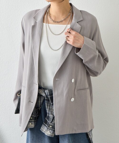 Jena espace merveilleux（ジェナ　エスパスメルヴェイユ）の「【WEB限定/軽やかに羽織れる】メッシュダブルボタンジャケット（テーラードジャケット・レディース・ネイビー/ベージュ/グレー・FREE）」の11枚目の写真