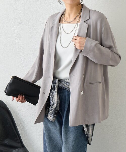 Jena espace merveilleux（ジェナ　エスパスメルヴェイユ）の「【WEB限定/軽やかに羽織れる】メッシュダブルボタンジャケット（テーラードジャケット・レディース・ネイビー/ベージュ/グレー・FREE）」の12枚目の写真