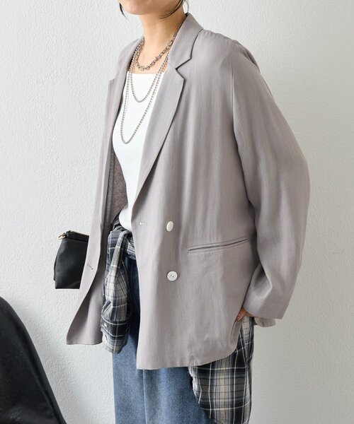 Jena espace merveilleux（ジェナ　エスパスメルヴェイユ）の「【WEB限定/軽やかに羽織れる】メッシュダブルボタンジャケット（テーラードジャケット・レディース・ネイビー/ベージュ/グレー・FREE）」の13枚目の写真